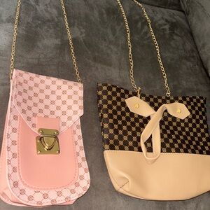 Chic Pink and Brown Crossbody Bags with Checkered Design Bundle
